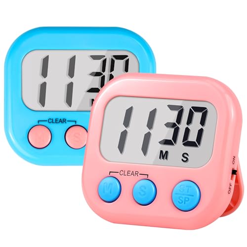 Timer for Kids Teachers Supplies Digital Kitchen Timers for Cooking Large Magnetic Classroom Timer 2Pack-Blue Pink - color: Blue Pink