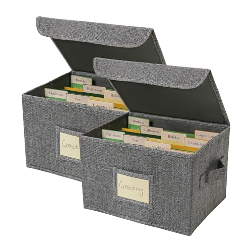 Vienrose Greeting Card Organizer Box Grey 2 Pack | Storage Box With 20 Removable Dividers 84 Self-stick Labels, Photos Envelopes Scrapbooking Paper Stickers Holder - color: Grey, size: 2 Pack