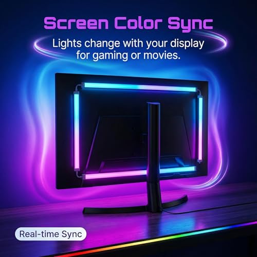RGB Monitor Backlight for 34 Inch Ultrawide Monitors (21:9), Screen Sync Ambient Lighting Kit with Dual USB Power, Music Mode, Dynamic Gaming Lights for Curved Screens (4 Sides - 34 inch) - size: 4 Sides - 34 inch
