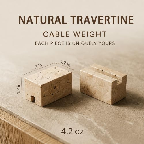 Travertine Cord Holder-Cable Organizer for Desktop, Nightstand | Natural Travertine Stone, Non-Slip Desk Cable Holder, Paperweight, Minimalist Desk Accessories