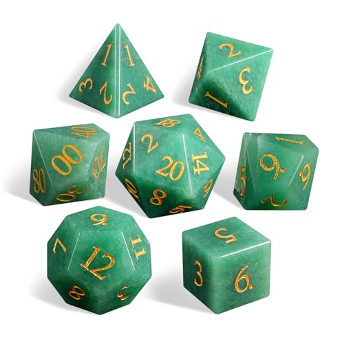 LUCKY-M Aventurine Gemstone DND Dice Set, 7 PCS Dungeons and Dragons Dice with Case for RPG MTG, Stone Dice Set D&D D4 D6 D8 D10 D00 D12 D20 - color: Aventurine