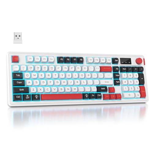 RGB Mechanical Feel Membrane Wireless Keyboard, Wired/Bluetooth/2.4G Silent ABS Ball Cap Gasket Structure Gaming Office Keyboard for PC/Mac/Win(98 White) - color: 98 White