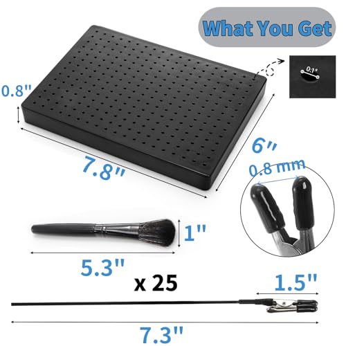 Tlence 19 x 14 Holes Model Painting Stand Base, 25 PCS Alligator Clip Sticks with Rubber Tips, Airbrush Spray Holder with Clean Brush, Clamping Tools Set for Model Parts Assemble DIY Crafts Photo Memo