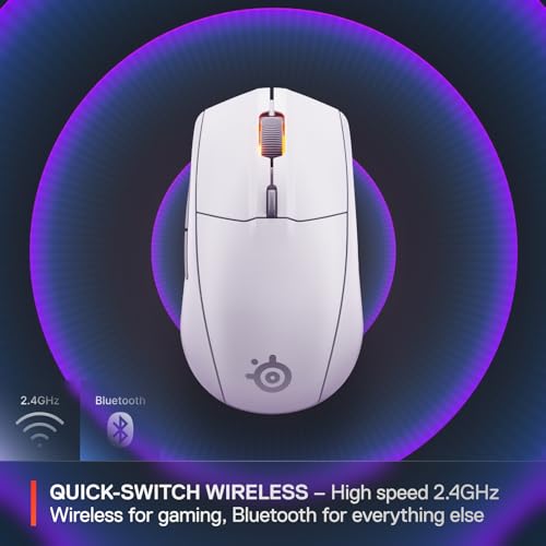 SteelSeries Rival 3 Wireless Gen 2 Gaming Mouse — 2.4GHz and Bluetooth — 18000 DPI TrueMove Air Optical Sensor — 60 Million Click Durability — Light-Weight — 100% PTFE Feet — White | 18000 DPI sensor with 2.4GHz wireless and 60M click switches for gaming,