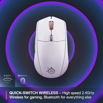 SteelSeries Rival 3 Wireless Gen 2 Gaming Mouse — 2.4GHz and Bluetooth — 18000 DPI TrueMove Air Optical Sensor — 60 Million Click Durability — Light-Weight — 100% PTFE Feet — White | 18000 DPI sensor with 2.4GHz wireless and 60M click switches for gaming,