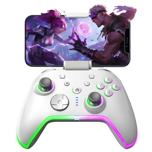 Bcofo Wireless Mobile Gaming Controller for iPhone/Android/Switch/Laptop, Wired Control for PC/Steam, Programmable Game Gamepad with Phone Clip for Gamer, with RGB Lighting/Turbo/Vibration (Gray) - color: Gray