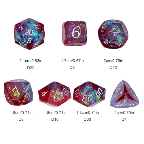 7PCS DND Dice Set,Transparent Sharp Edge Dice Set D&D RPG Polyhedral Die,for Dungeons and Dragons TTRPG Games Roleplaying Games,with Gift Box(Galaxy Blue and Red) - color: Galaxy Blue and Red