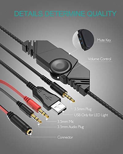 Gaming Headset, Giaride Gaming Headphones Surround Stereo with Mic Soft Memory Earmuffs Noise Cancelling LED Lights Volume Control for PS4 Xbox One, PC, Mac, Smartphones, Nintendo Switch Games