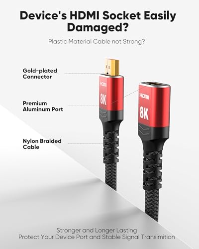 Highwings 8K 4K HDMI Extender Cable, Short HDMI Extension Cable 2.1 4K@30Hz/ 60Hz/ 120Hz, Ultra high Speed HDMI Adapter Male to Female Compatible with PS5 Roku Stick Blu Ray Player HDTV Laptop 1FT - color: Red, size: 1 feet, style: 8k 1pack