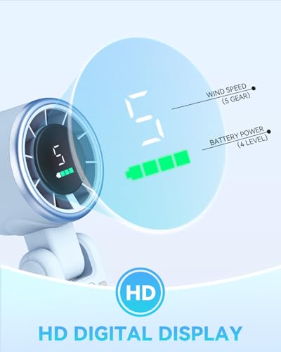 PlayHot Portable Handheld Turbo Fan, Travel Essentials, Gifts for Women/Men | 5-Speed, Up to 12H, 10m/s Airflow, USB-C Rechargeable, LED Display, 3-in-1 Foldable Personal Fan for Cruise, Beach, Vacation - color: Blue