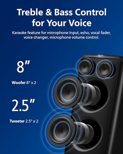 Philips X5206 Bluetooth Party Speaker - 14 Hours Play Time, Deep Bass, Party Lights, Karaoke Effects, Mic & Guitar Input, 80W Max Power, Black
