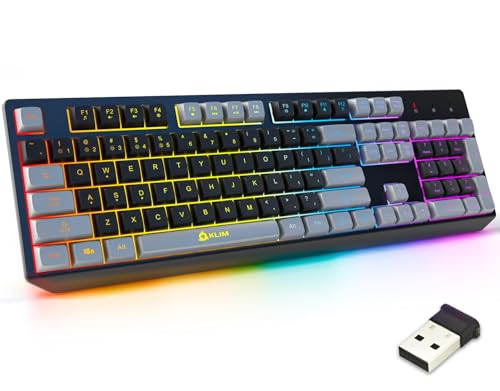 KLIM Chroma Wireless Keyboard – RGB Backlit Gaming, Rechargeable Battery, PC Keyboard, Durable & Water-Resistant, Compatible with PS4, PS5 & Mac - Black - color: Black grey