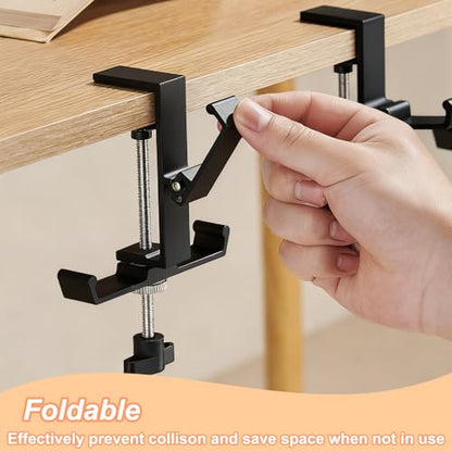 Headphone Stand for Desk Aluminum Alloy Headset Stand with Three Hooks Headphone Holder Clamp Mount for Gaming PC Accessories Universal Space-Saving Under Table Headset Hangers - color: black 3