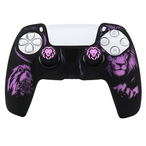Lion Controller Skin Cover Compatible with PS5/Playstation 5 Controller, RALAN Protector Case Customised Thumb Grip - color: Lion Black Purple
