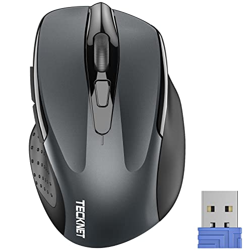 TECKNET Wireless Mouse, 2.4G Ergonomic Computer Mouse, 2600 DPI, Grey | Ergonomic Design with Side Grips, Adjustable DPI, 2-Year Battery, Compact Size, USB-A Plug & Play, Wide OS Compatibility - color: Grey