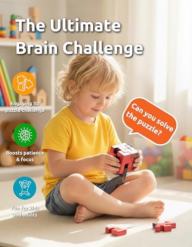 Cubix 3D Interlocking Brain Teaser Puzzle Cube, Reddish Brown Dual Tone, Precision Crafted Logic IQ Challenge, Compact Travel Fidget, Screen Free for Kids Ages 3 Plus - style: Cubix Reddish