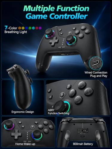 aghi Switch 2 Pro Controller with Hall Effect Joysticks and One Key Wake Up | Wireless Game Controller for Switch 2/Switch/Lite/OLED, with Turbo, Dual Vibrations, Loop Macro, 6-Axis Gyro, 800mAh, Black - color: Black