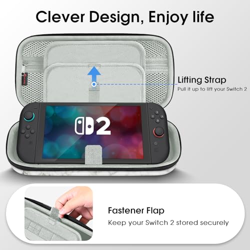 FINTIE Carrying Case for Nintendo Switch 2 (2025), Shockproof Hard Shell Switch 2 Case, Protective Cover Travel Bag with 19 Game Card & 2 Micro SD Card Slots & Inner Pocket (marble) - color: marble