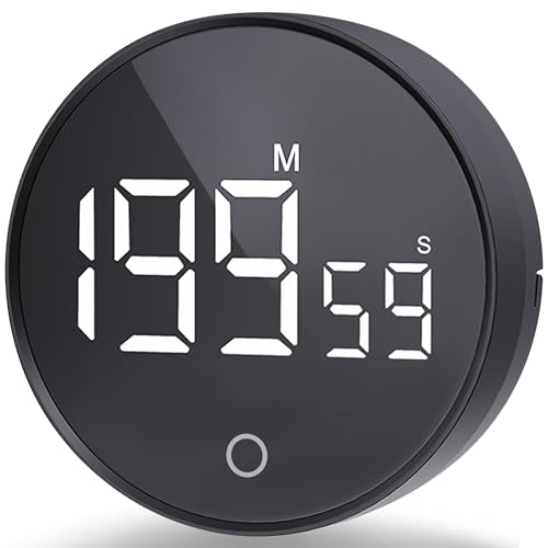 Digital Kitchen Timers, Magnetic Rotary Timer with Large LED Display, 3 Volume Levels, 0-199Min Countdown/Up, Easy Operation for Cooking, Studying, Fitness, Kids & Seniors - color: Black