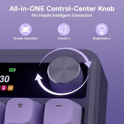 Redragon K762 Wireless Gasket Mechanical Gaming Keyboard, LED Screen & Knob | Easy-Control TFT Info Display, Cushioned 5-Layer Noise Dampening for Creamy Thocky Sound, Round PBT Keycap, 104 Custom Switch - color: Charming Purple, size: 104 Keys