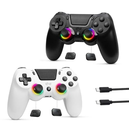 2 Pack Wireless PS-4 Controller, Game Remote Controller Compatible with PS-4/Slim/Pro/PC, RGB Light, Programmable, 1000mAh Battery, Dual Vibration, 6-Axis Gyro, Touch Pad, Share, Speaker&Audio Jack - color: Black and White