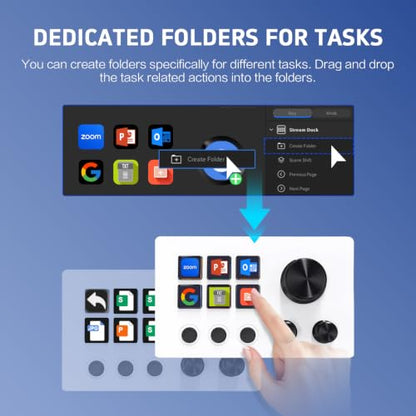 ActionRing Stream Controller Deck,Macro Keypad,Gaming Shortcut Keyboard | 6 Customizable Keys and 3 Dials,Trigger Actions for OBS/Twitch/YouTube,Workflow Controller,Compatible with Win/Mac(N3 White) - color: White