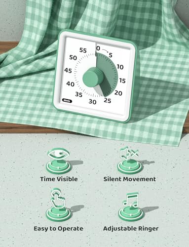 LIORQUE Visual Timer for Kids, 60 Minute Countdown Timer, Green | Non-Ticking, 3 Volume Levels, Timer for Classroom Kitchen Office ADHD, 2 AAA Batteries Included - color: Green