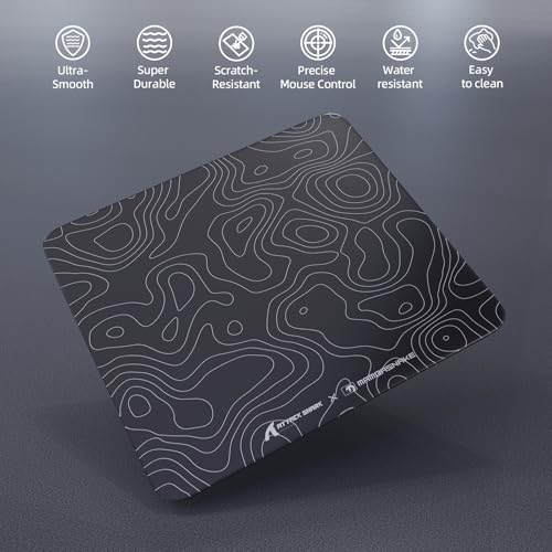 Attack Shark CM05 Contour Glass Gaming Mousepad,Nano-Micro-Etched Texture,Smooth Glass Surface,High Accuracy,Fast-Moving,Anti-Scratch,PU Leather Super Non-Slip Base,Large Size(450×400mm),Black contour - color: Black contour, size: 17.7L x 15.7W inches