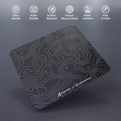 Attack Shark CM05 Contour Glass Gaming Mousepad,Nano-Micro-Etched Texture,Smooth Glass Surface,High Accuracy,Fast-Moving,Anti-Scratch,PU Leather Super Non-Slip Base,Large Size(450×400mm),Black contour - color: Black contour, size: 17.7L x 15.7W inches