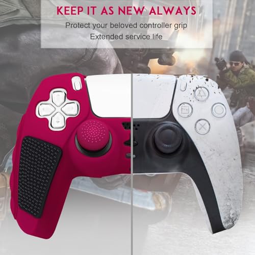 SIKEMAY Anti-Slip PS5 Controller Skin, Soft Thicken Non-Slip Studded Silicone Gel Grip Protective Cover Case for PlayStation 5 Controller Grip, 2 Pack with 8 x Thumb Grip Caps - color: Cosmic Red-Black