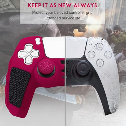 SIKEMAY Anti-Slip PS5 Controller Skin, Soft Thicken Non-Slip Studded Silicone Gel Grip Protective Cover Case for PlayStation 5 Controller Grip, 2 Pack with 8 x Thumb Grip Caps - color: Cosmic Red-Black