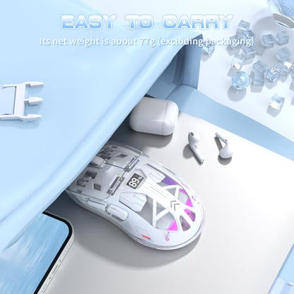 ZIYOU LANG A2 Transparent Wireless Gaming Mouse with Battery Level Display,Bluetooth/2.4G Wireless PC Mice,3D RGB Backlit,5 Million Clicks,PixArt 3212,up to 4000 DPI for Win/MAC (White) - color: White