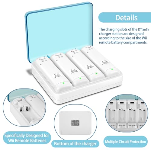 Wii Remote Battery Charger,4 in 1 Charging Station with 4 Pack 2800mAh Rechargeable Battery,USB Cable for Wii/Wii U Remote Controller (White) - color: White