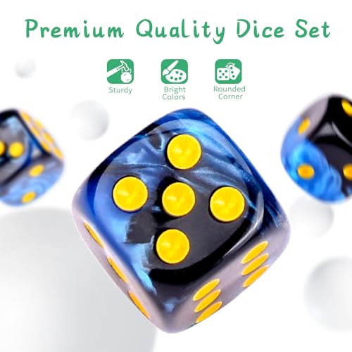 36 of Pack 12MM 6 Sided MINI Dice Set,Two Colours D6 Game Dice Set, 6 Sided Standard Dices for Yahtzee, Bunco or Teaching Math,with Portable Plastic Box(Blue Black) - color: Blue Black Swirl