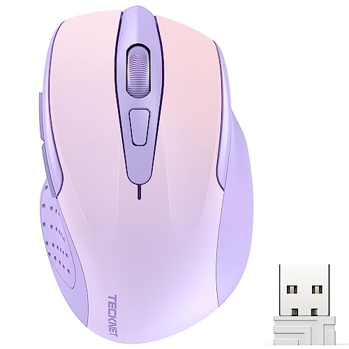 TECKNET Wireless Mouse, 2.4G Ergonomic Computer Mouse, 2600 DPI | Ergonomic Design with Side Grips, Adjustable DPI, 2-Year Battery, Compact Size, USB-A Plug & Play, Wide OS Compatibility - color: Gradient Lavender