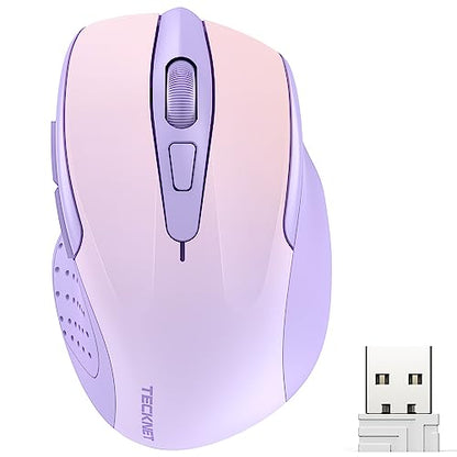TECKNET Wireless Mouse, 2.4G Ergonomic Computer Mouse, 2600 DPI | Ergonomic Design with Side Grips, Adjustable DPI, 2-Year Battery, Compact Size, USB-A Plug & Play, Wide OS Compatibility - color: Gradient Lavender