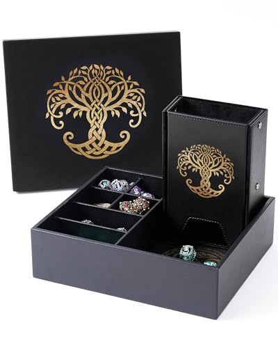 Soar Forge All-in-One Game Roamer - Dice Tray & Tower for DND and RPG | All-in-One Tray & Large Dice Tower for Random Rolls - Stores Sets, Mini's and More Compatible with D&D Gift Accessories - color: Gold Tree of Life