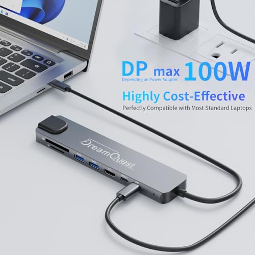 DreamQuest USB C Hub 8-in-1 with 4K@60Hz HDMI, max 100W PD, USB 3.0/2.0, SD/TF Card Reader,100Mbps LAN Port– Compatible with Desktops, Laptops, Xbox, Flash Drives, Consoles, Printers