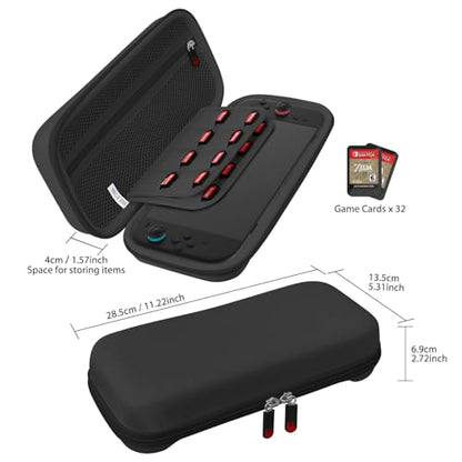 RAVEtone Travel Carrying Case Compatible with Nintendo Switch 2 Model 2025, Large Capacity Premium EVA Portable Hard Shell Pouch Waterproof Game Bag with 32 Game Cartridge Accessories (Black) - color: Black, style: Large