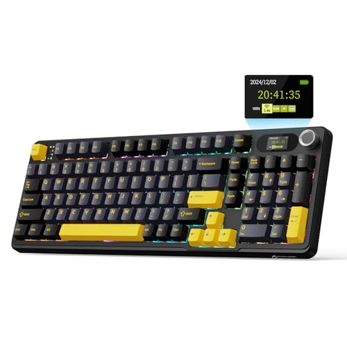 MAMBASNAKE Attack Shark X98 Pro Wireless Mechanical Keyboard with Screen & Knob, 2.4G/USB-C/BT5.0 Gasket Hot Swappable Creamy Keyboard102 Keys, Web Driver RGB Gaming Keyboard for PC/Mac/PS4/Xbox - color: Black/Yellow