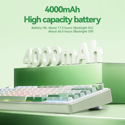 Aula F75 Gaming Keyboard, 75% Wireless Keyboards RGB Backlit with Knob, Tri-Mode Hot Swappable Mechanical Keyboard for PC Gamer - Green - color: White Green