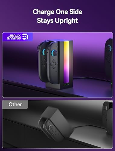 JSAUX EnergyFlow JoyCon Charging Dock for Switch 2, 4-Port | Charge 4 Controllers at Once, Magnetic Docking, RGB Lighting, LED Status Display, 5FT USB C Cable, Space-Saving Setup