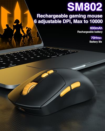 SOLAKAKA SM802 Wireless Gaming Mouse,10000 DPI,Tri-Mode Wired/BT 5.0/2.4GHz Wireless Mouse with Side Button, RGB Programmable Macro Mouse for Laptop (Black) - color: 1-black, size: SM802