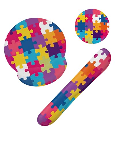 Autism Awareness Puzzle Colorful Keyboard Wrist Rest Pad and Mouse Pad Wrist Support Set,3-in-1 Ergonomic Mouse Pad with Non-Slip Rubber Base for Home Office Game Computers Desk, - color: Autism Awareness Puzzle Colorful