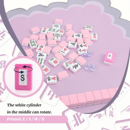 MMahjong Mat for Table 31.25"x31.25" - Anti-Slip American Mahjong Mat with Carrying Bag, Dice & Wind Indicator, Noise-Reducing Table Cover for Mahjong Poker Board Games, Pink - color: Pink