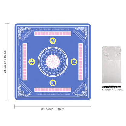 ZIIYAN Mahjong Mat for Table, 31.5''x31.5'' Neoprene Non-Slip Noise Reduction Mah Jongg Mat with Rules, Gaming Mat for Mahjong, Poker, Board Games, Card Games, Dominoes, Tile Games (Blue) - color: Blue