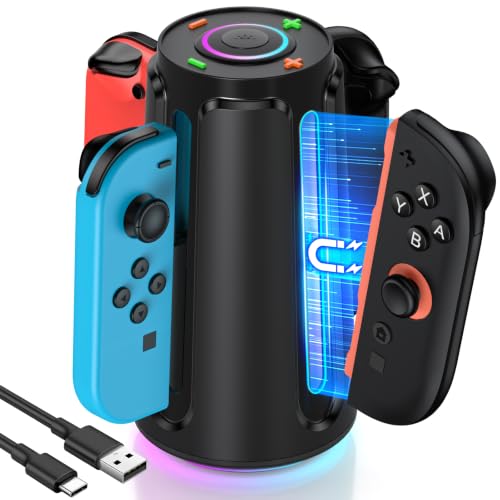 Upgraded [Switch 2/1 Both] Charging Dock for Nintendo Switch Joycons, 4-in-1 Magnectic Controller Fast Charging Station with Adjustable RGB Lights - size: M-for Switch 1/2