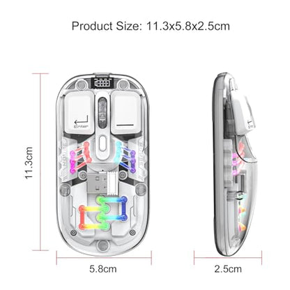 Wireless Bluetooth Mouse, Transparent BT + 2.4G Dual-Mode Mechanical Mouse with Magnetic Top Cover, Rechargeable RGB Backlit Gaming Mouse for Gaming/Esports/Desktop/Laptops/Tablets (White) - color: White