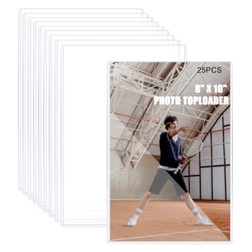25 Pack 8" x 10" Toploader Clear Rigid Page Sheet Protectors | Hard Plastic Paper Sleeves for Postcards Prints, Photos, Certificates, Documents Holder