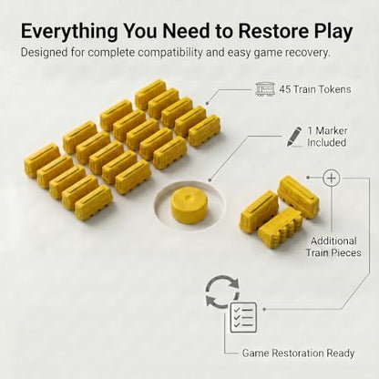 Replacement Train Pieces Compatible with Ticket to Ride (Yellow) | Includes 45 standard train tokens, one marker and additional spare trains. - color: Yellow